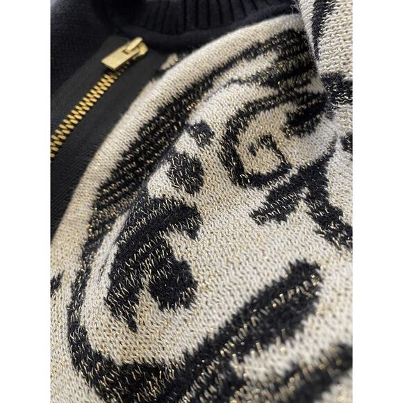 Chico's Black Cream & Gold Zipper Accent Shoulder Sweater Sz 1 M/8 - Picture 4 of 4